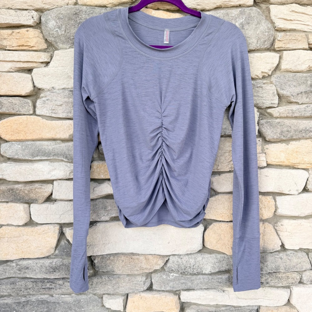 FP Movement Free People Tempo Ruched Long Sleeve Top Grey Purple L EUC